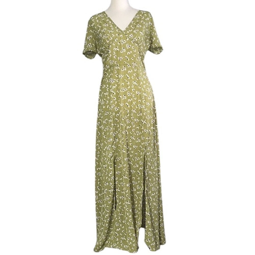 Nasty Gal Ditsy Floral Soft Green Maxi Tea Dress